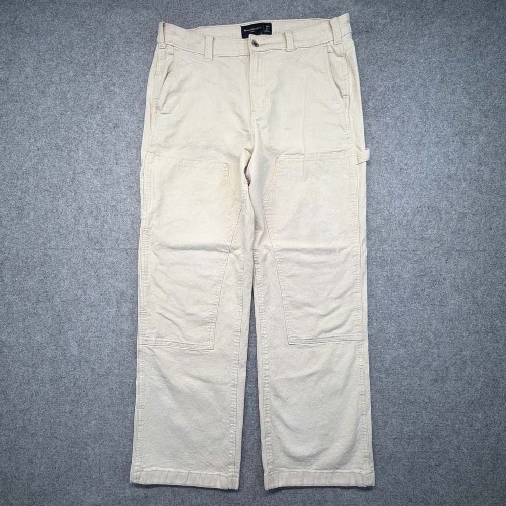 Abercrombie & Fitch Baggy Jeans Men 34 Cream Double Knee Carpenter Workwear
